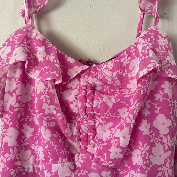 Livi Pink Floral Print Ruffled Skater Dress - Picture 7 of 8